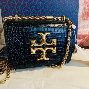 Tory Burch black croc embossed Eleanor crossbody bag